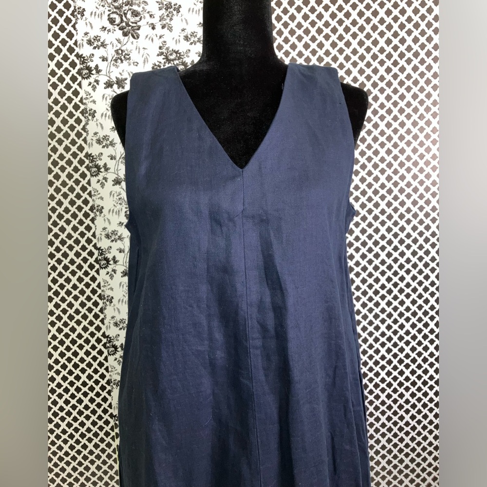 Philosophy NEW 100% linen A line maxi dress sz M medium flowy navy quiet luxury